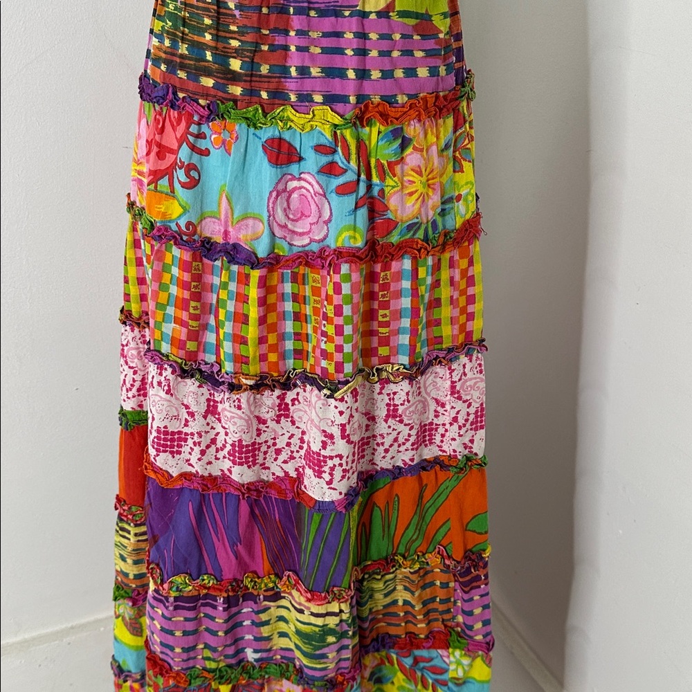 Vintage Sandy Starkman Indian Cotton Patchwork Skirt 36-40 Waist - Picture 2 of 4